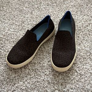 Rothy's Brown Leopard Slip-On Sneakers with Cream Soles